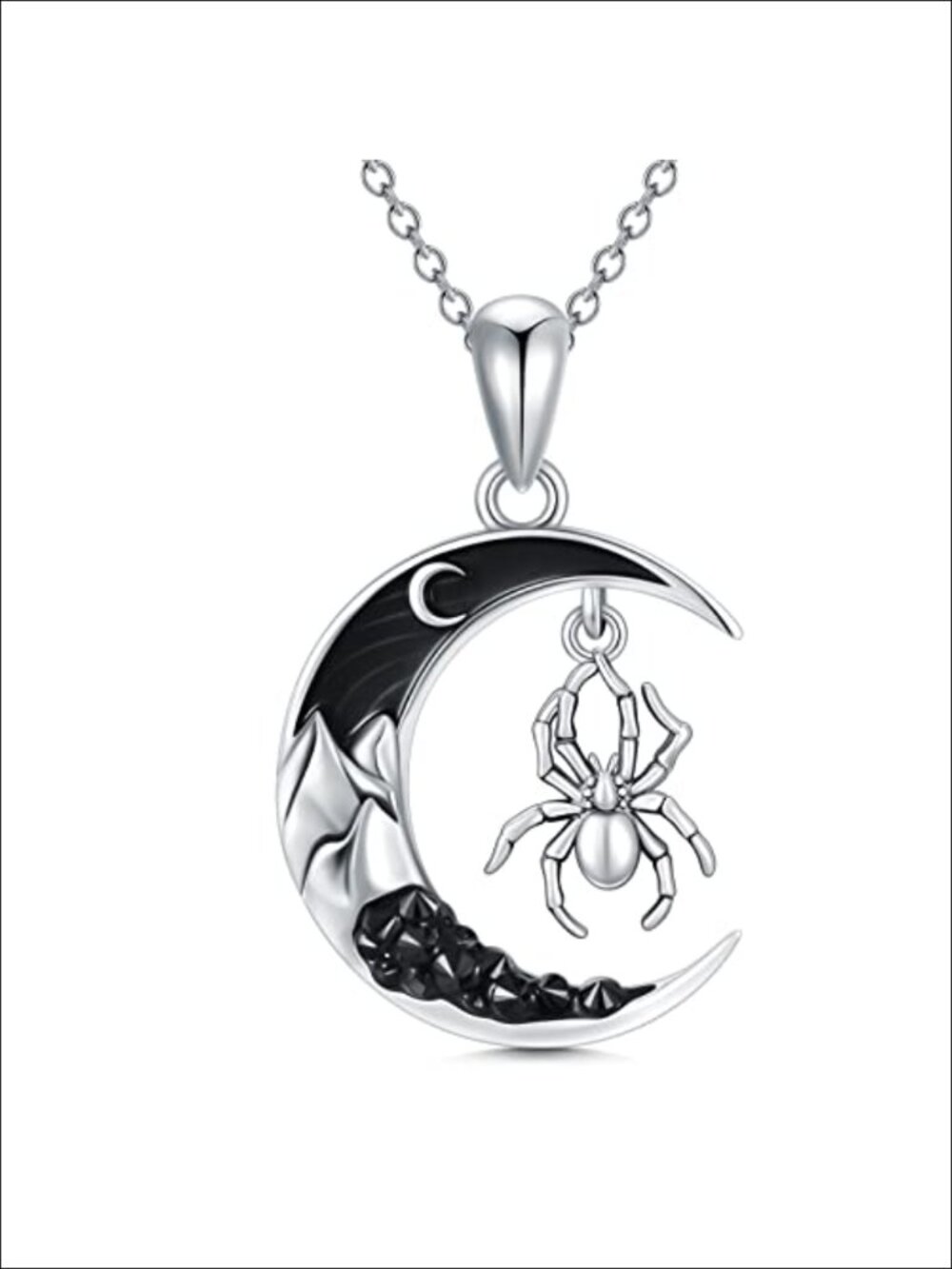 Gothic Spider Crescent Moon Pendant Necklace 925 Sterling Silver with CZ